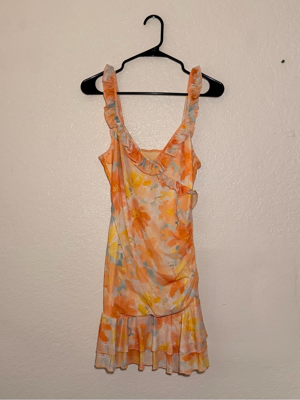 SHEIN Orange Floral Ruffle Mini Dress